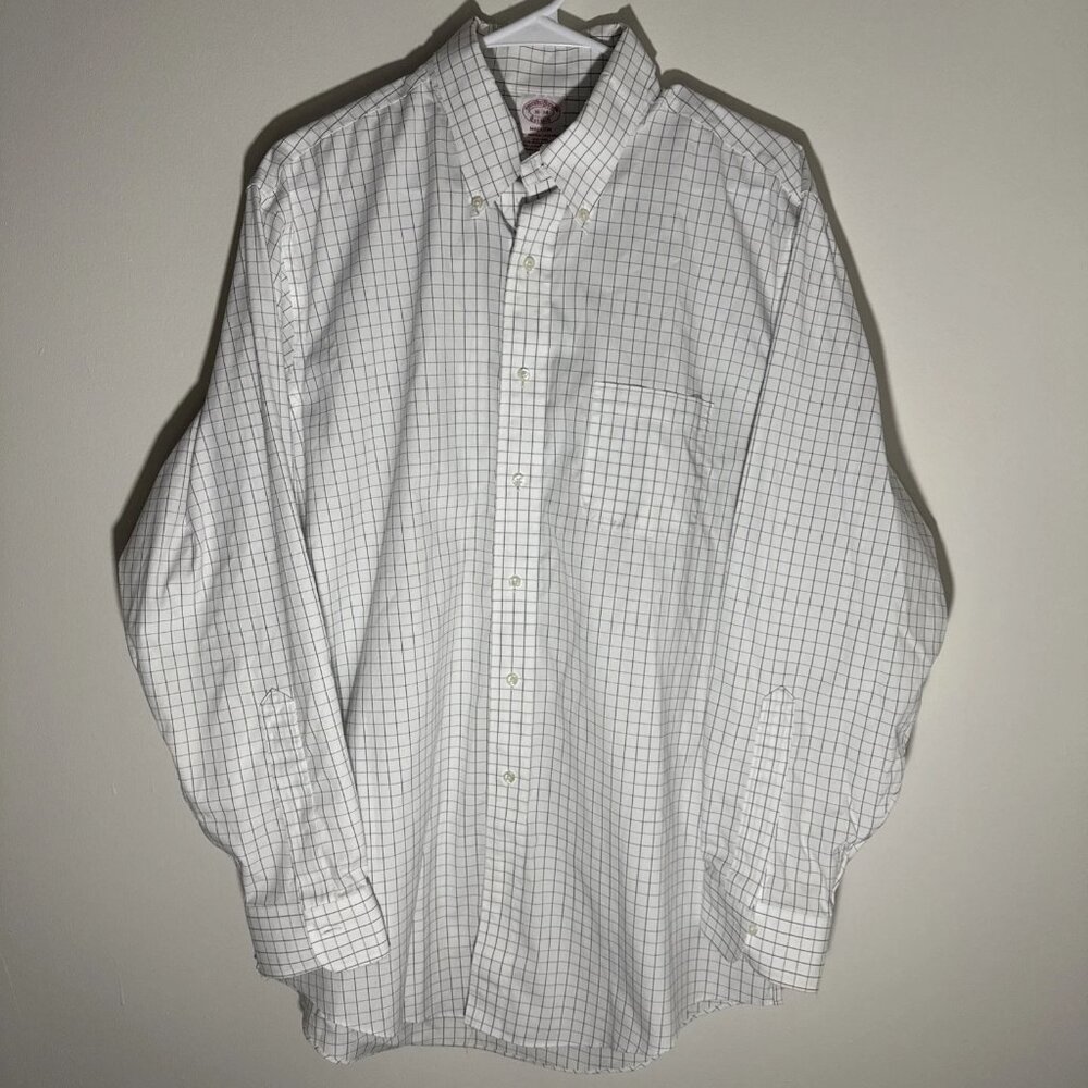 Brooks Brothers 16 - 34 Men's Polo Shirt Long Sleeve Button Down White Blue